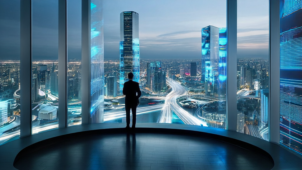 AI acquisition system and brain-computer interface in a future cityscape