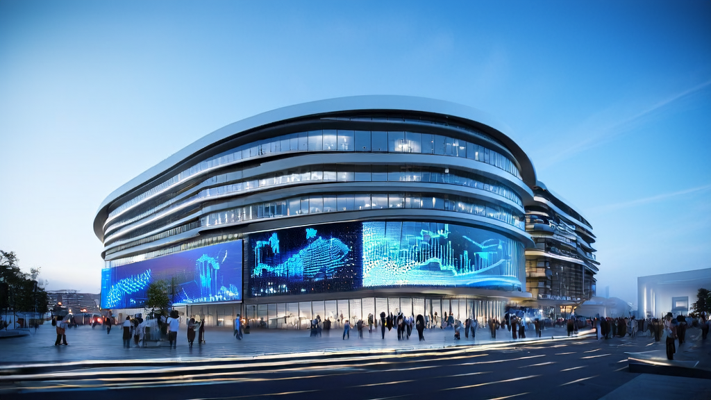 AI intelligent acquisition system empowering foreign trade businesses in a futuristic cityscape