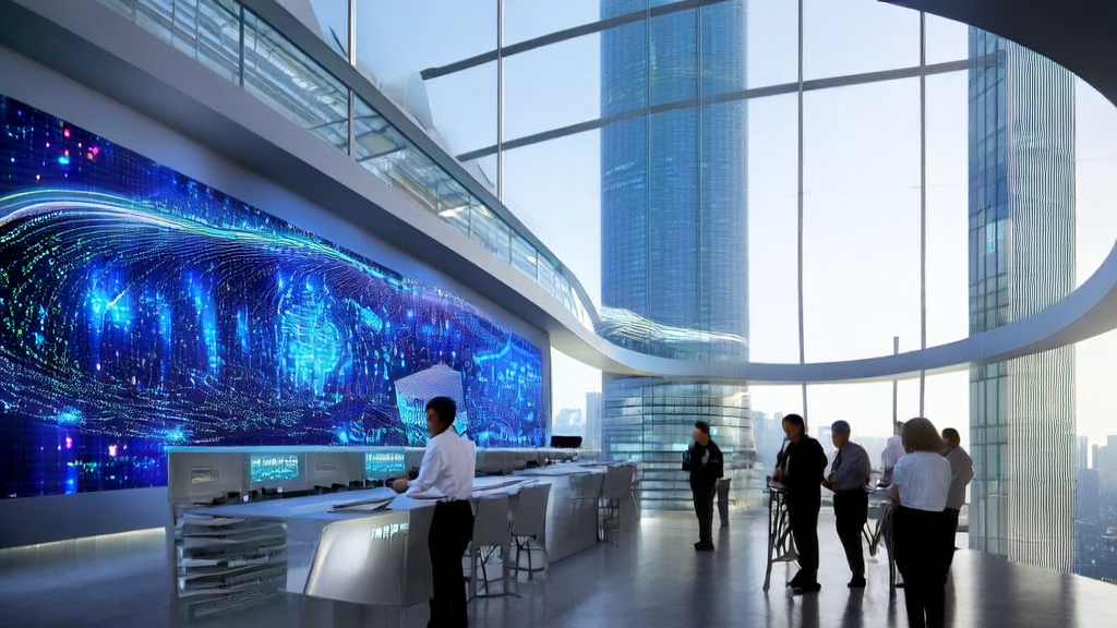 未来城市中利用AI客户预测模型进行数据分析的现代化办公场景