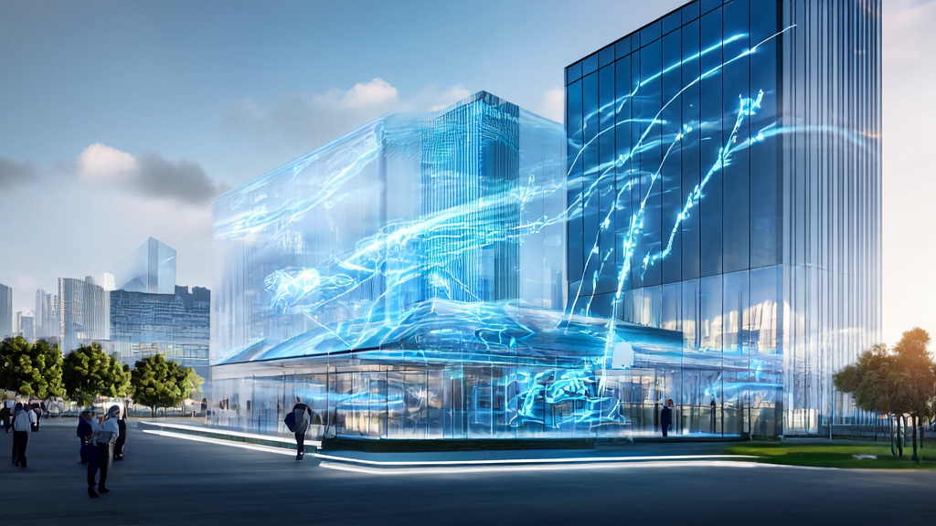 E-commerce companies discussing AI acquisition trends in a futuristic cityscape