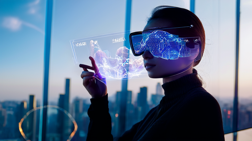 AI Acquisition Trends in Future City: Entrepreneur Analyzing Market with Quark S1 Smart Glasses