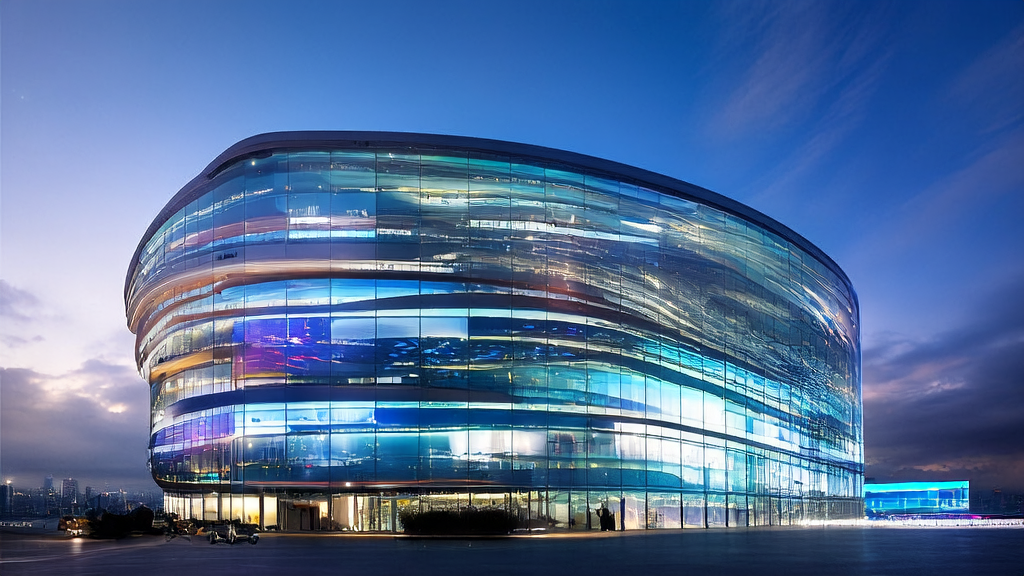 未来城市的办公场景，展示AI技术在跨境电商中的应用