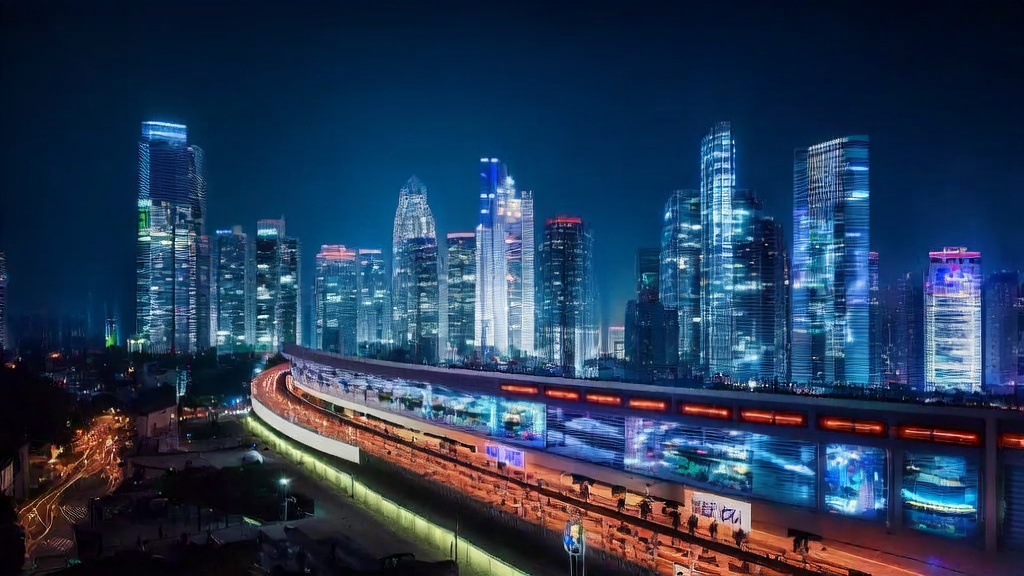 A scene of future city with AI-optimized advertising, showcasing a high-tech and intelligent lifestyle