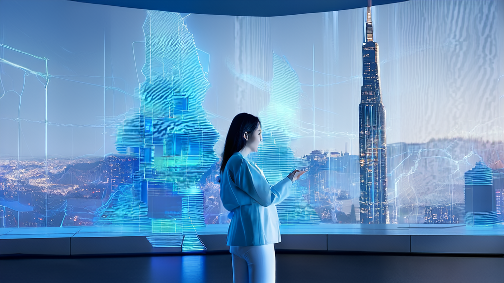 The AI advertising center in a futuristic city, displaying complex algorithms and user behavior data streams, where scientists are researching precise targeting and cost reduction strategies.