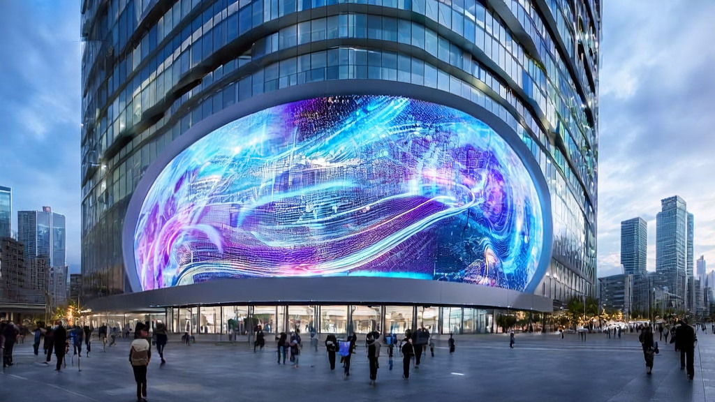 AI advertising hub in a future city, showcasing personalized ads and real-time data analysis