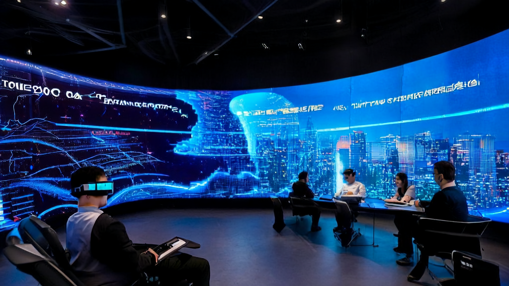 未来城市的AI广告公司办公室，分析师通过交互式界面调整广告投放策略