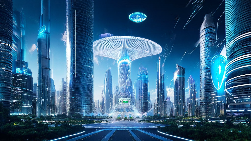 未来城市中的AI优化广告投放控制中心，展示2025年全球独角兽企业500强，SpaceX、字节跳动和OpenAI的标志，智能机器人正在分析用户数据，实现精准营销。