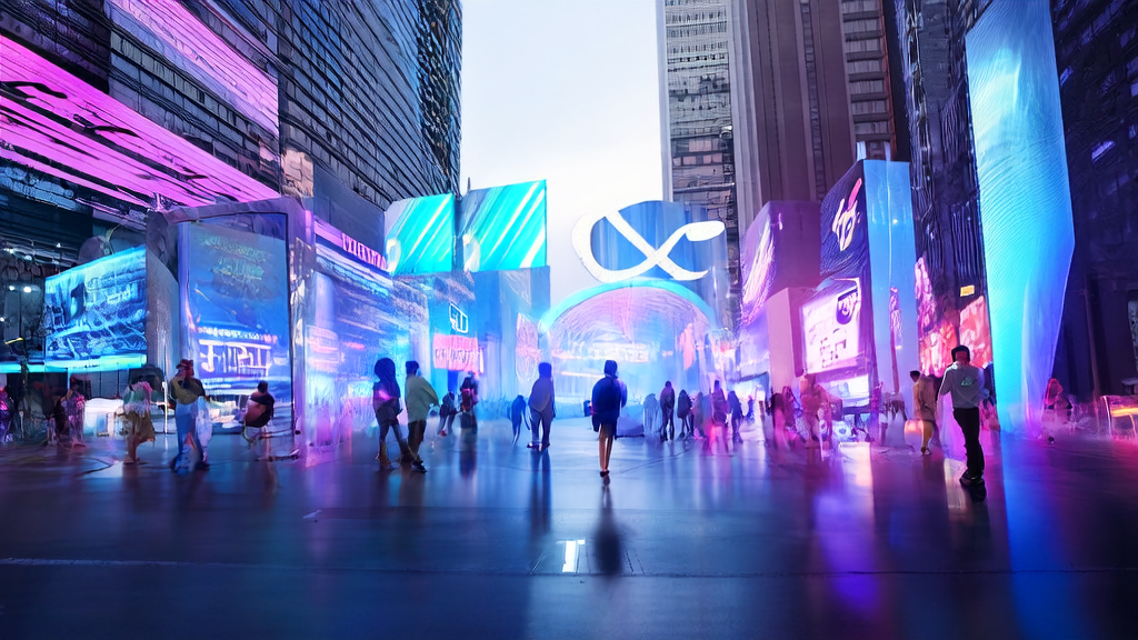 未来城市的AI广告投放场景，展示个性化广告和Meta的AI短视频“Vibes”