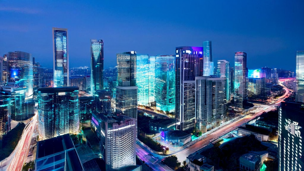 A cross-border e-commerce company in a future city using AI technology for precise customer acquisition and optimized ad placement