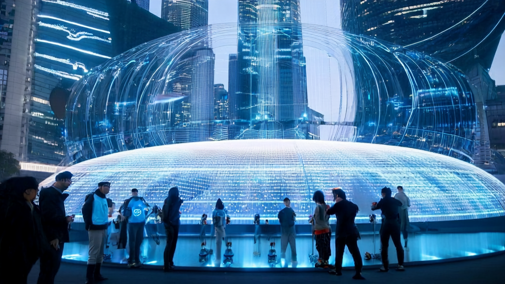 未来城市的AI获客场景，展示了智能机器人进行数据清洗和分析的过程