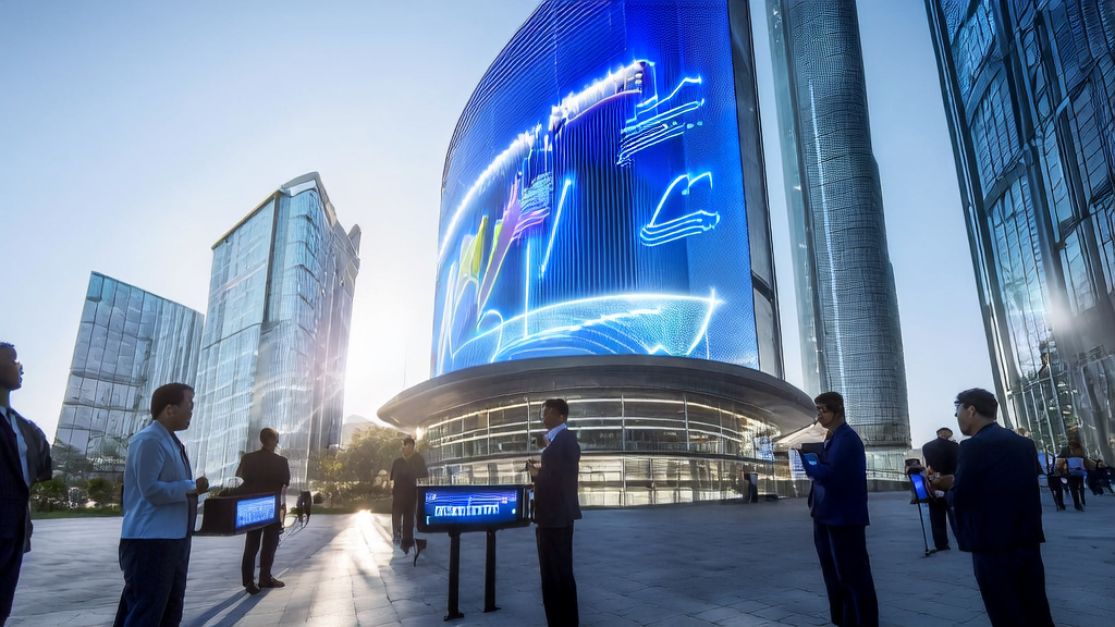 未来城市中的跨境电商企业利用AI技术实现高效获客，展示豆包大模型的成功案例