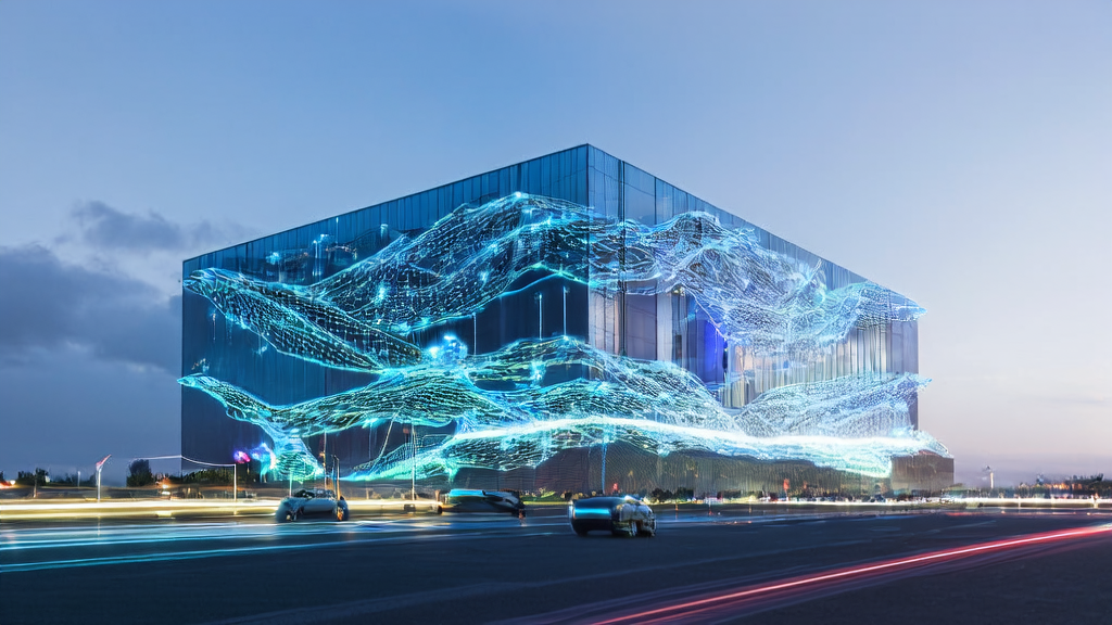 Tech hub in a futuristic city showcasing Ant's open-source LLaDA2.0 model, symbolizing the new trends in AI customer discovery in 2025