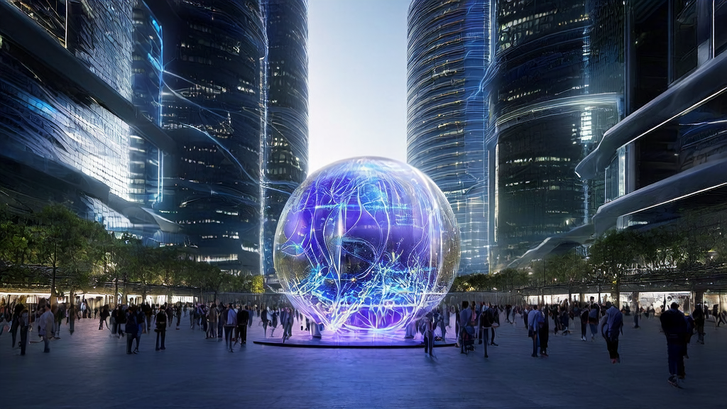 未来城市的中心广场展示2025年AI客户预测模型的工作原理