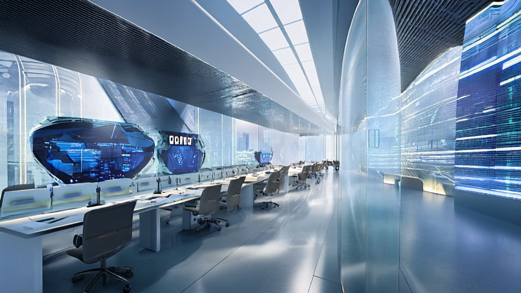 A futuristic city tech center showcasing the application of AI customer data collection and high-conversion email strategies