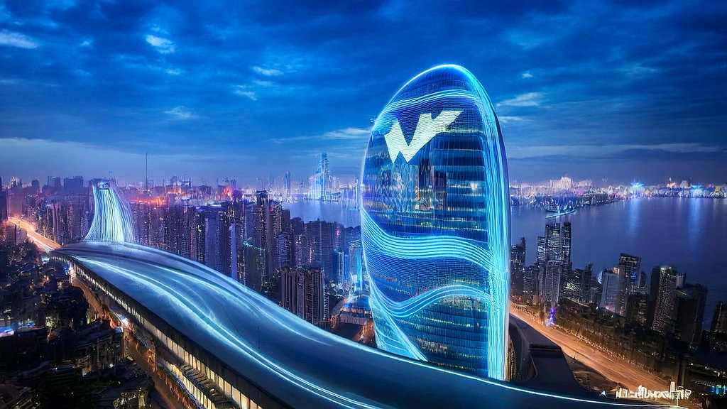 In a high-tech skyscraper in a futuristic city, cross-border e-commerce experts discuss AI-driven customer acquisition solutions.