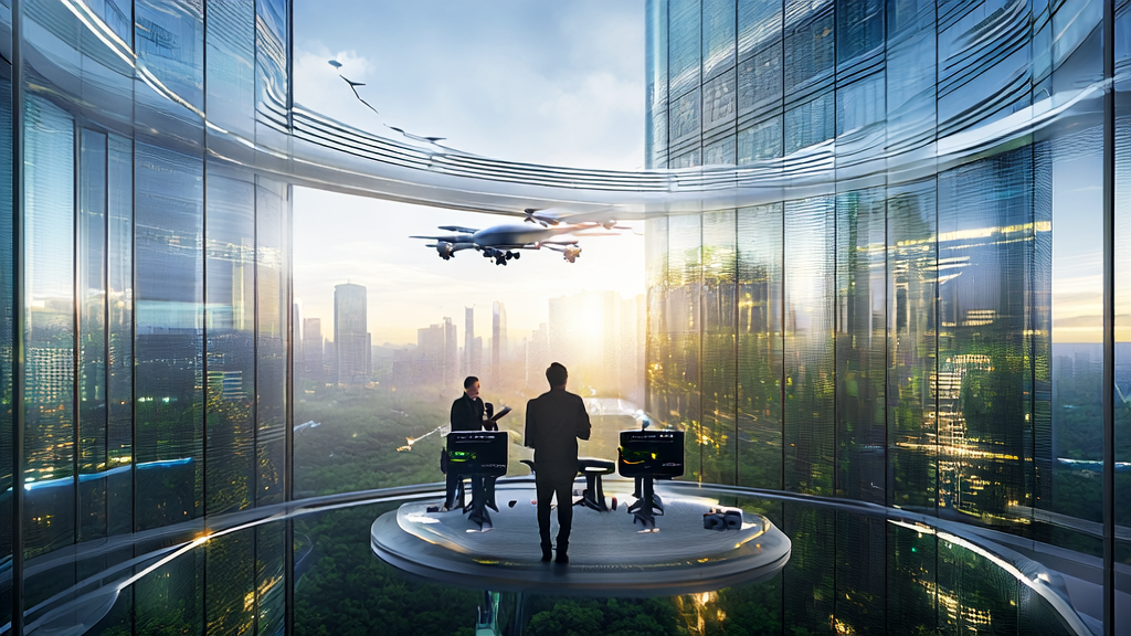 Data analyst using AI technology for hyper-personalized email marketing in a futuristic city