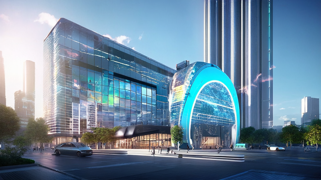 2025年未来城市中的独立站办公室，创业者使用阿里千问App进行AI关键词优化