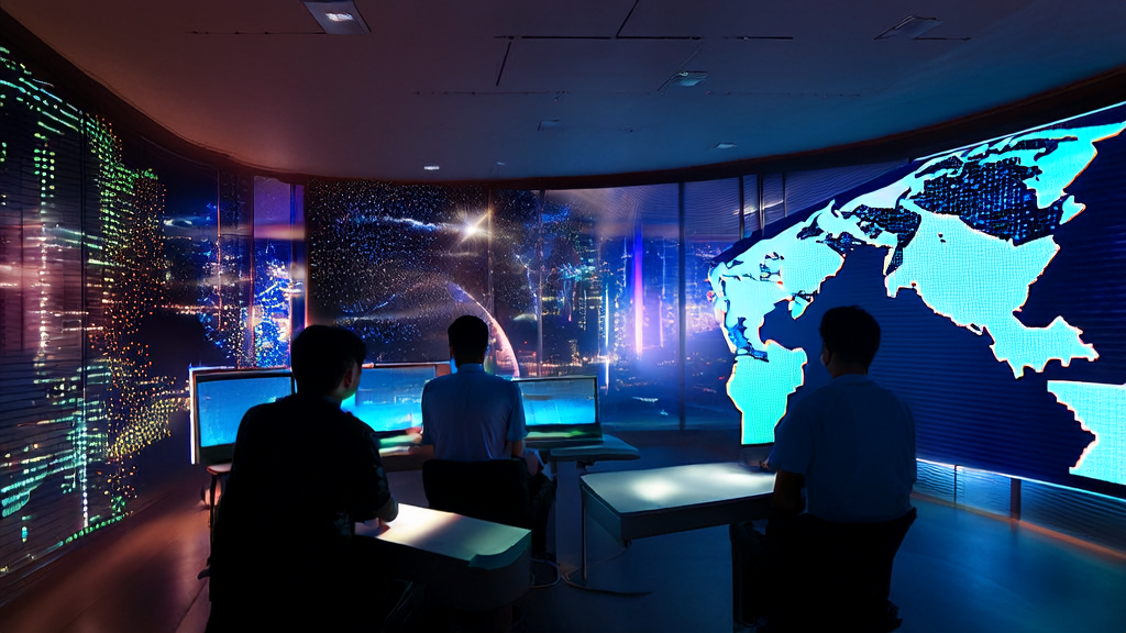 A modern independent station building in a future city, showcasing AI keyword optimization data streams and smart tools