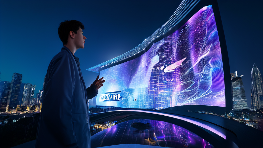 A futuristic city showcasing Alibaba's HumanOmniV2 multimodal AI technology with intelligent robots and drones providing personalized services