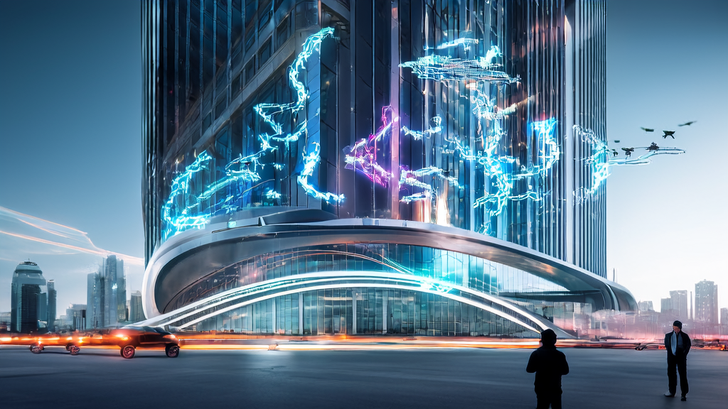 In a futuristic city, a high-tech company uses AI technology to achieve hyper-personalized email marketing and personalized customer reach.