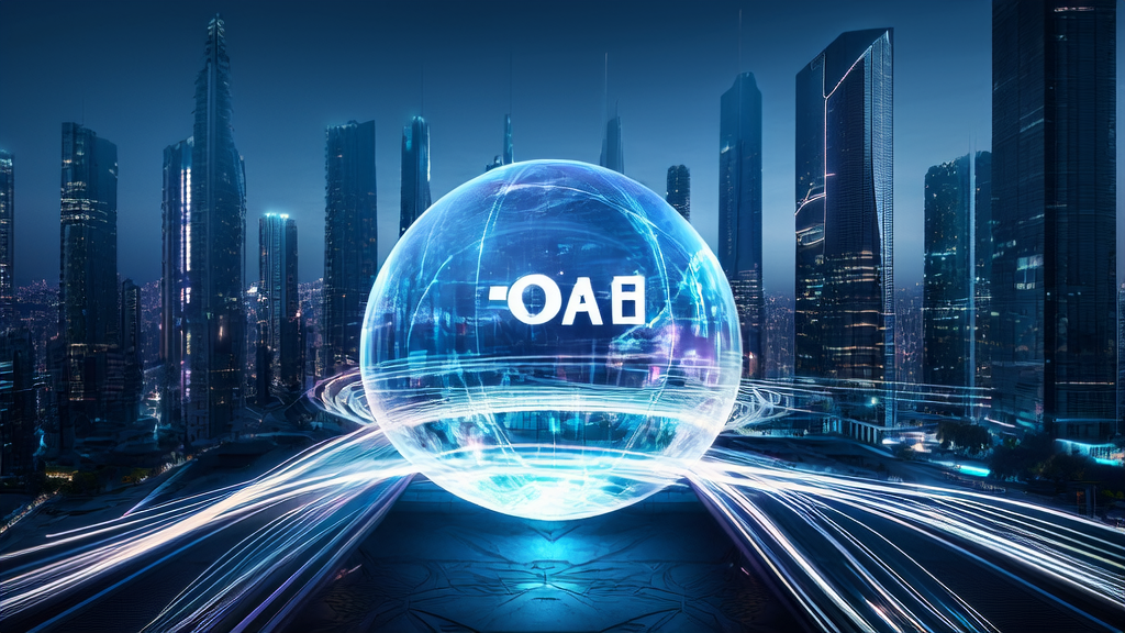 AI marketing automation showcase in a futuristic city, highlighting smart technology and efficient solutions