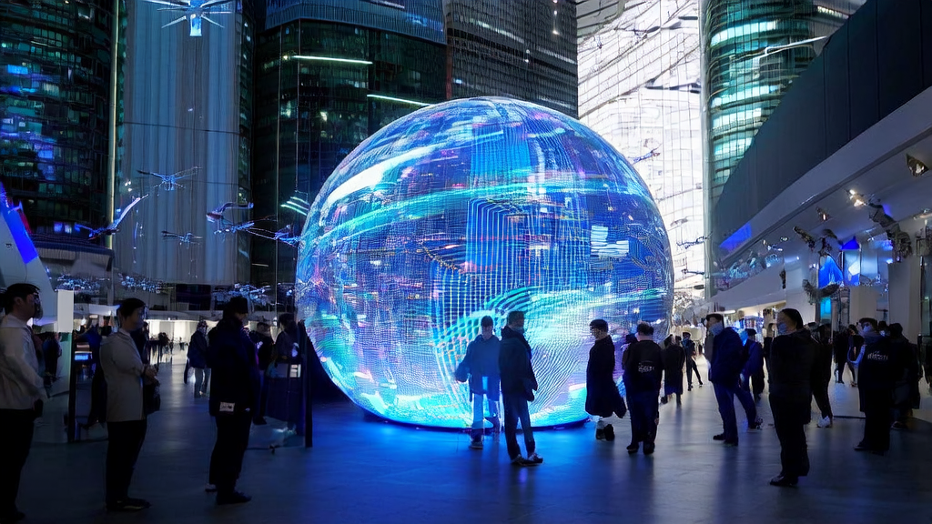 A futuristic city scene showcasing AI marketing innovation with Huawei's UCM technology and customer data cleaning services