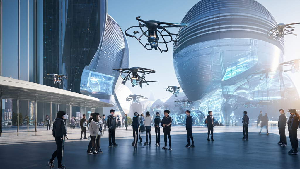 Innovation hub in a futuristic city showcasing the latest AI-driven customer acquisition solutions