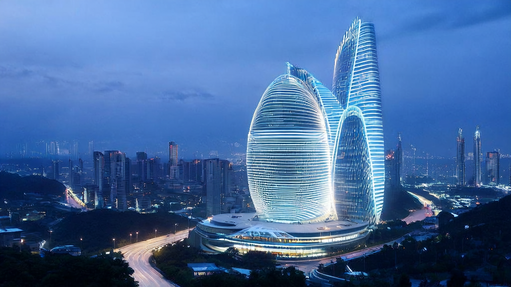 The R&D hub of Alibaba Qwen3-Coder in a futuristic city, showcasing AI-driven customer acquisition solutions and automated multilingual marketing content generation.