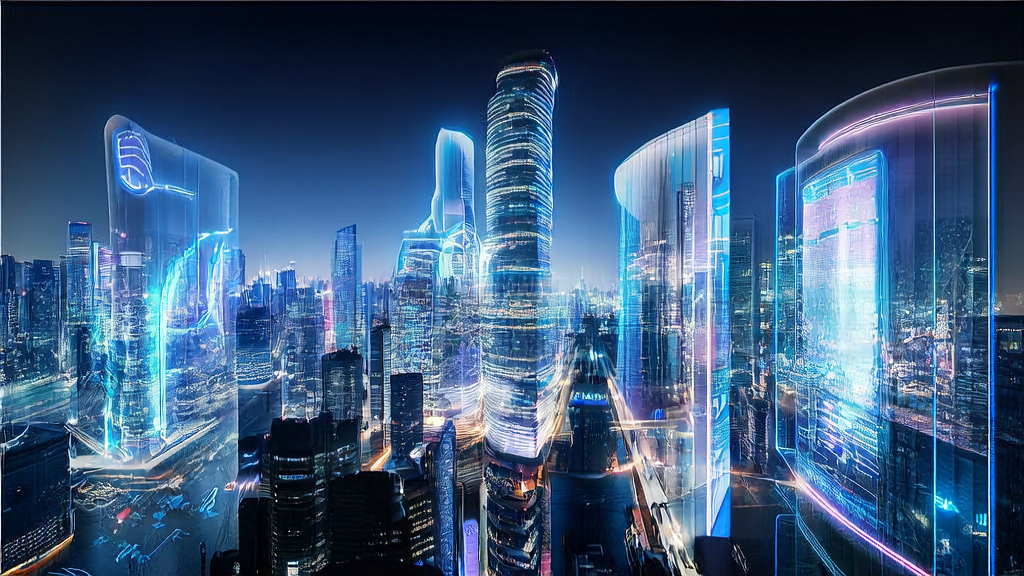 未来城市的AI优化广告投放控制中心，展示实时数据分析和智能机器人协作场景