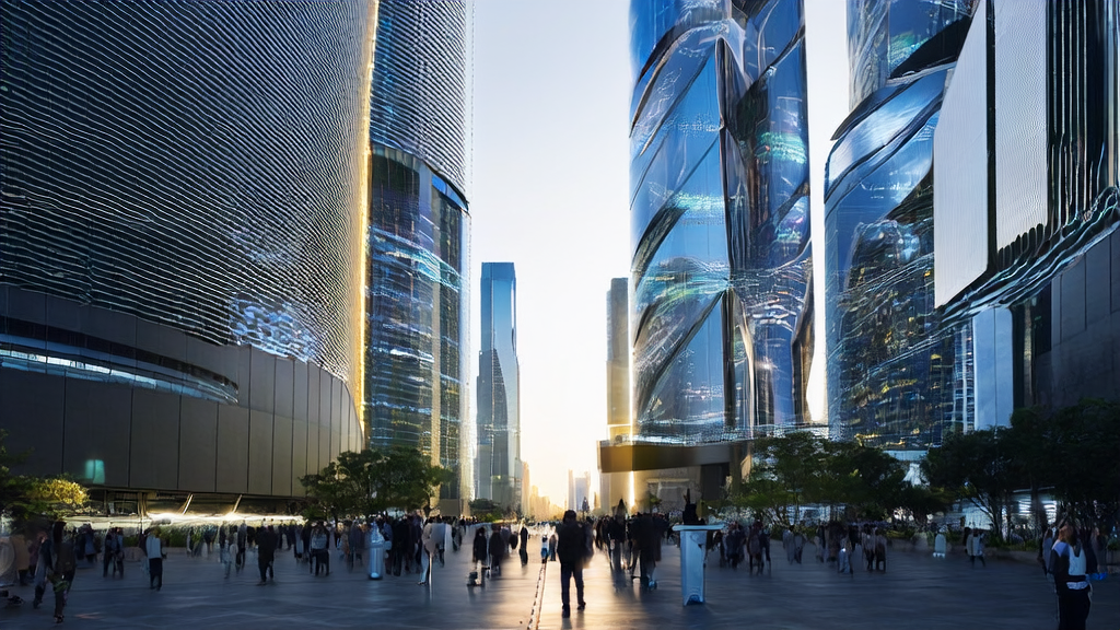 未来城市的智能广告投放场景，展示了AI技术如何通过多语言广告和实时数据分析精准触达目标人群。