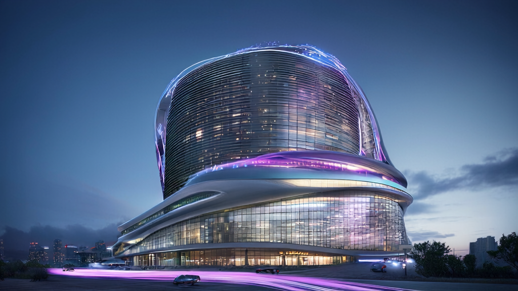 未来城市的高科技办公楼与AI客户预测模型装置