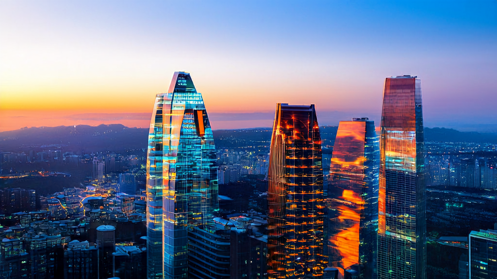 In the skyscrapers of a future city, an export company uses AI technology for precise customer acquisition, showcasing breakthroughs in cross-border commerce in 2025.