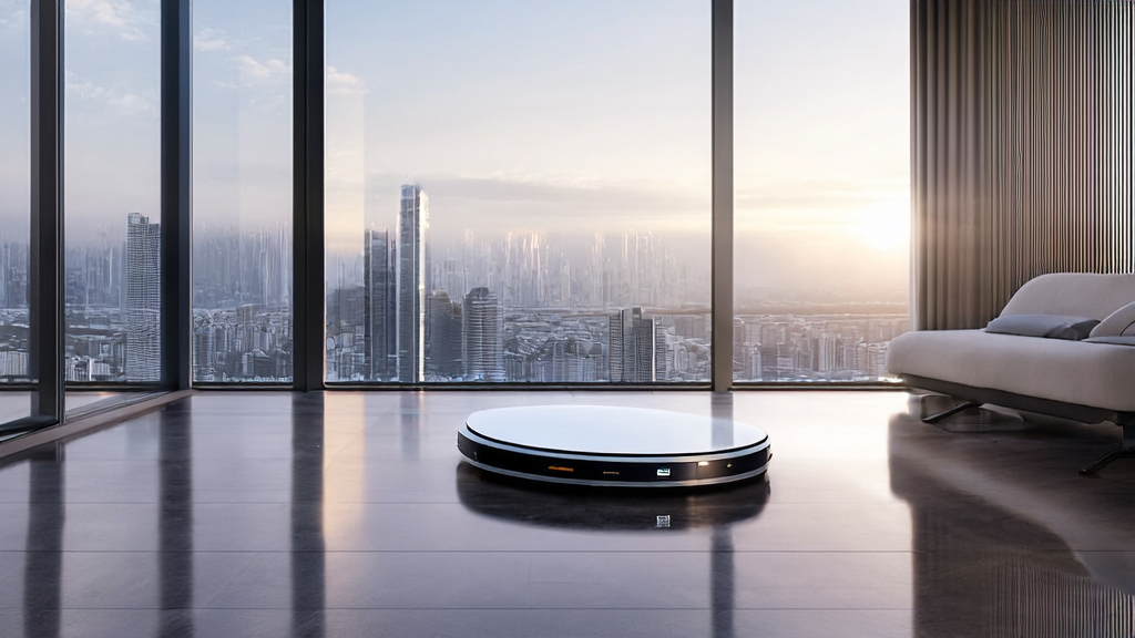未来城市公寓中的戴森真 Ai 清洁机器人正在高效清洁
