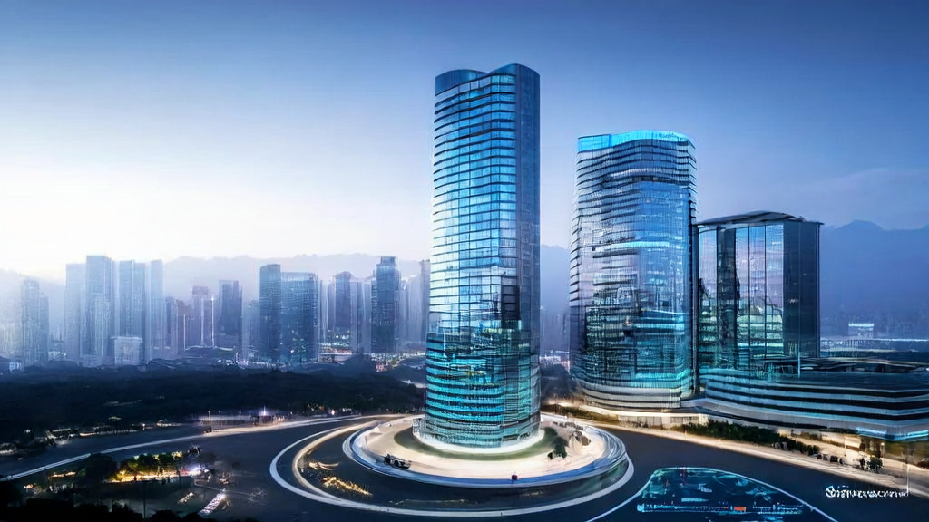 A futuristic cross-border e-commerce building showcasing the new trends of AI acquisition in 2025