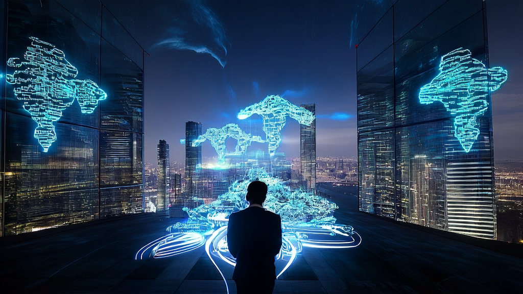 未来城市中的跨境电商企业家使用MuleRun 2.0平台进行AI获客和数据分析