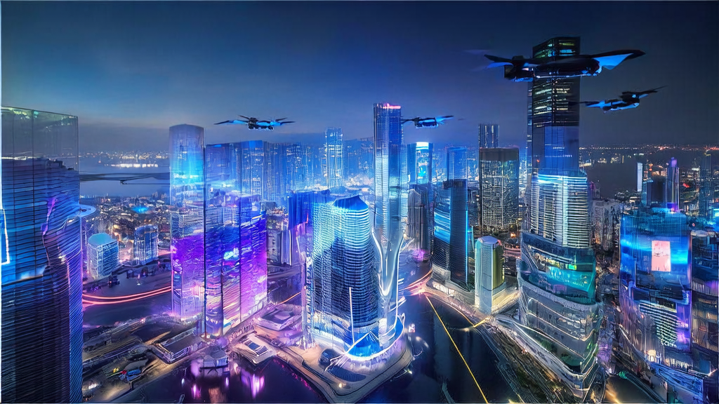 A cross-border e-commerce company in a future city using AI technology for customer acquisition and marketing optimization