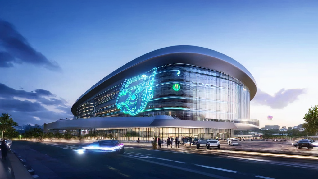 Inside a futuristic cross-border e-commerce office, employees utilize AI technology for efficient customer acquisition