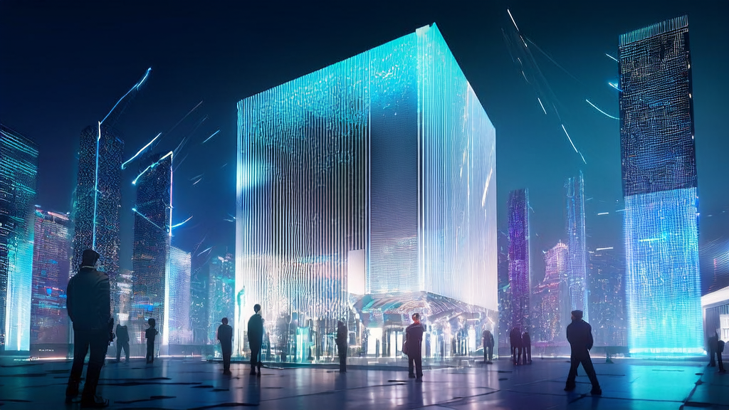 A futuristic city data center showcasing the powerful processing capabilities and AI keyword mining technology of Qwen3-Next-80B-A3B model