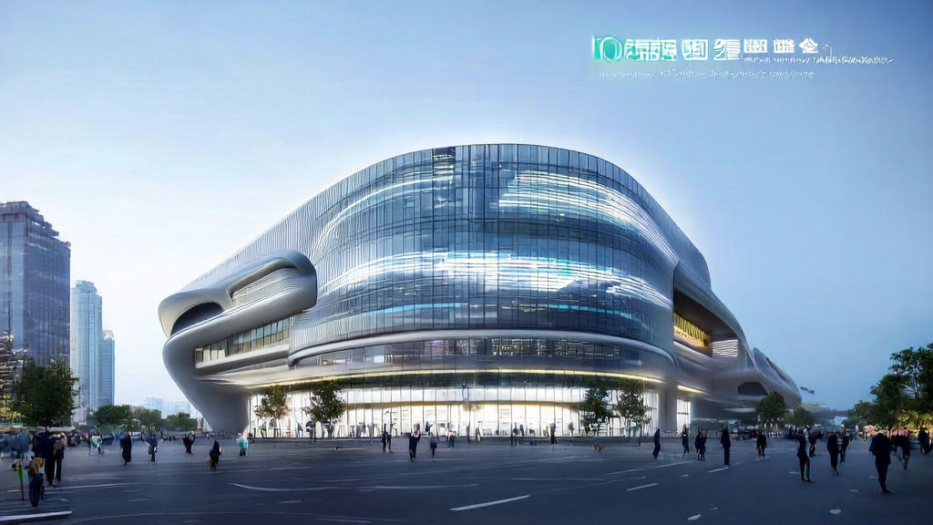 An independent site in a futuristic city, utilizing AI technology for multi-angle video displays and real-time interaction