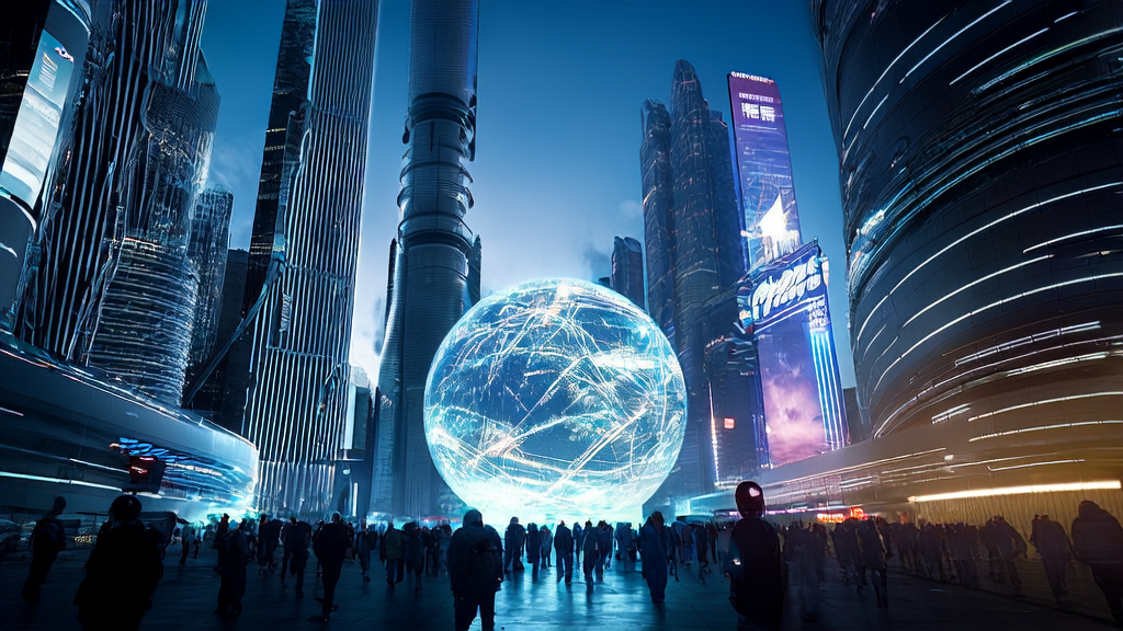 Night scene of a futuristic city showcasing Sakana AI's Continuous Thought Machine and Twitter data integration