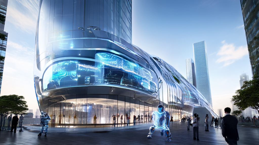 AI acquisition system exhibition center in a futuristic city