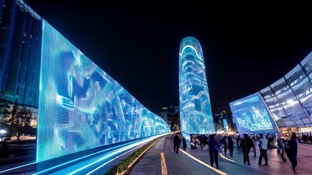 未来城市的高科技广告牌和自动驾驶车辆展示AI优化广告投放新趋势