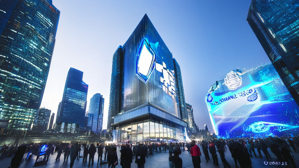 A futuristic city street where people receive personalized ads and email notifications via smart devices, with a Quark's Gaokao Deep Search ad displayed prominently in the background.