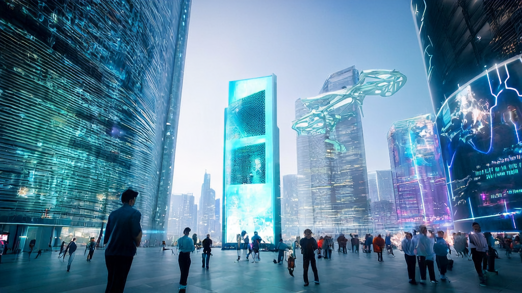 未来城市的街头，AI优化广告投放，精准触达目标人群，降低广告成本