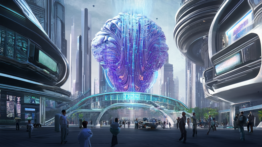 Future city featuring ZJU Darwin computer and its impact on AI customer acquisition