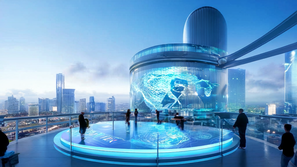 A futuristic city skyline where a cross-border e-commerce team utilizes AI technology to optimize ad placements and break through growth bottlenecks