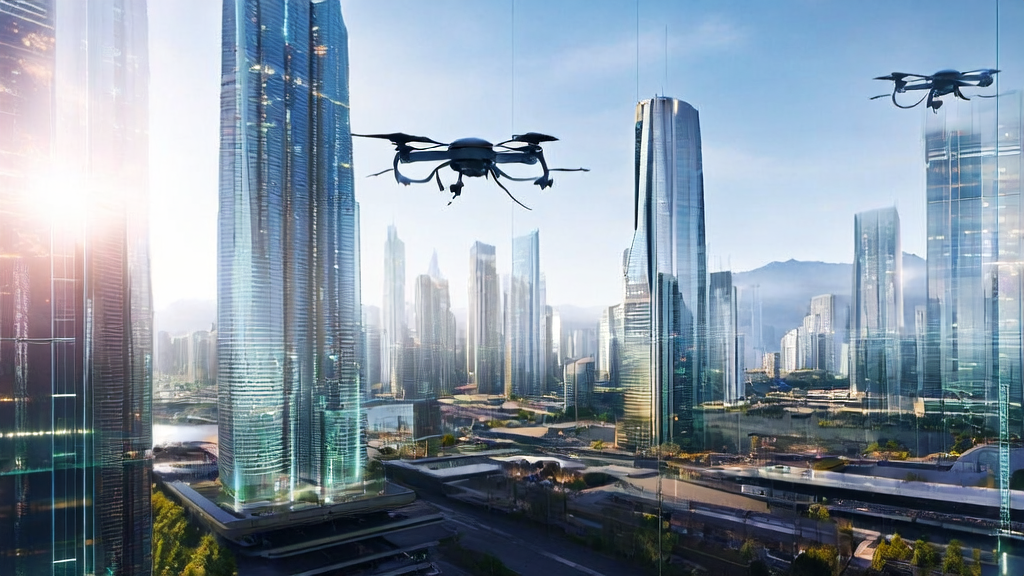In the skyline of a future city, a cross-border e-commerce company uses AI-optimized advertising to achieve precise marketing and high conversion rates.