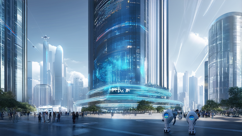 Futuristic city skyline showcasing the AI smart acquisition system