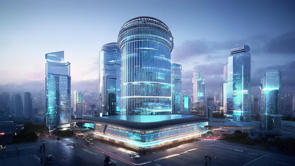 Future city skyline with skyscrapers and robots, showcasing the new AI-optimized advertising strategy for 2025