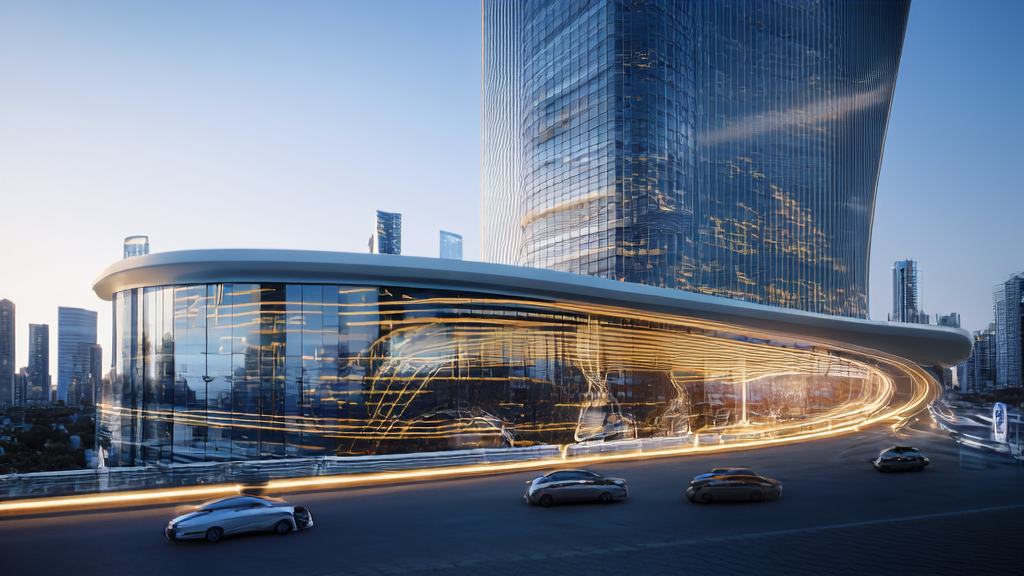 AI advertising system showcased in a futuristic cityscape